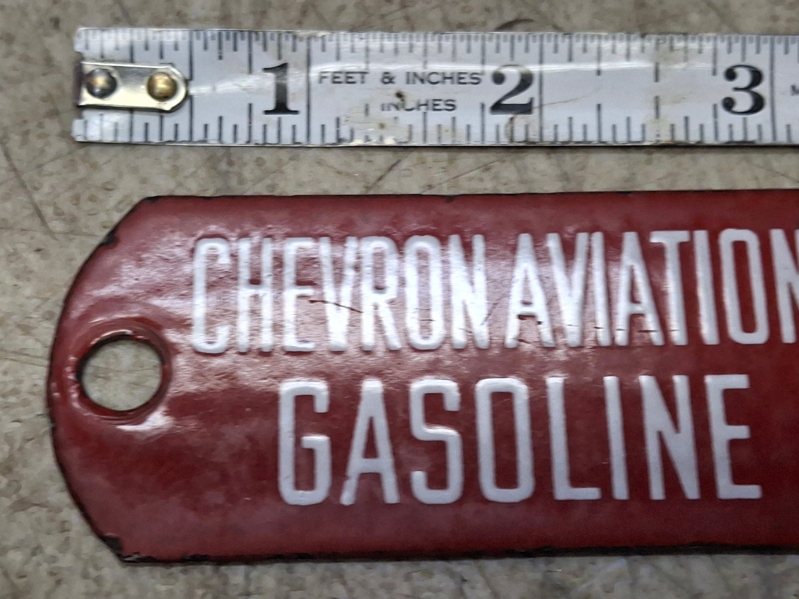 Vintage Chevron Aviation Gasoline 80/87 Porcelain Metal Gas Pump Tag Sign