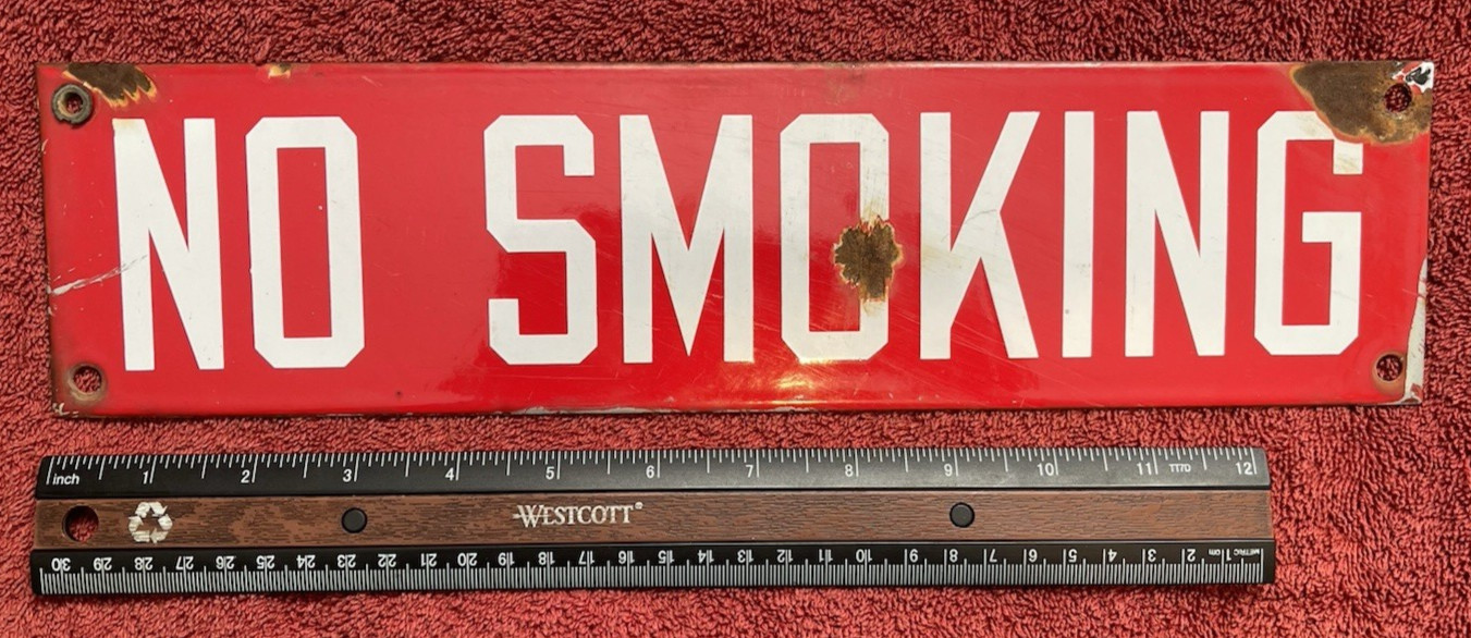 Porcelain No Smoking Sign Red White Gas Oil Industrial Vintage Original