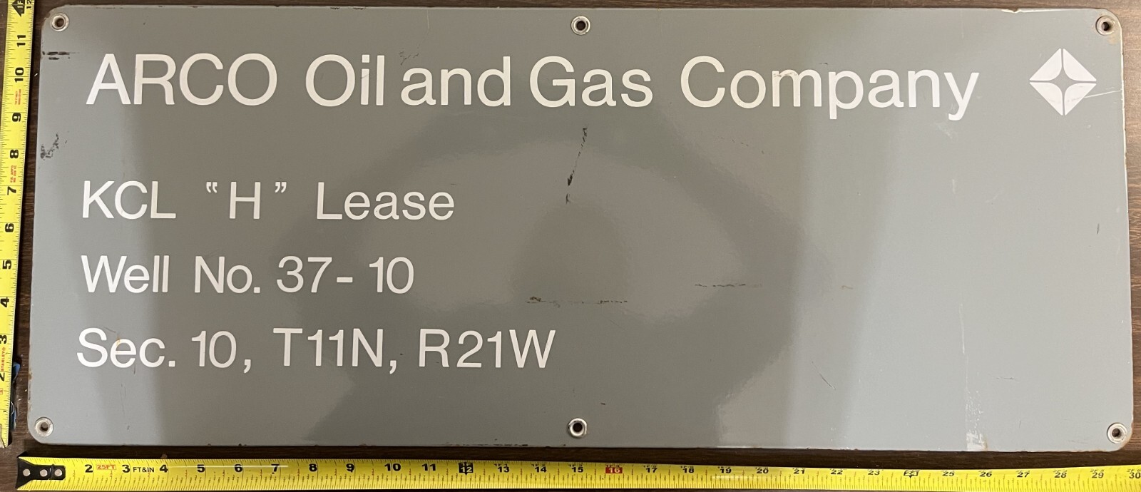 Vintage Porcelain Oil Field Sign – ARCO Oil and Gas Company, KCL “H” Lease