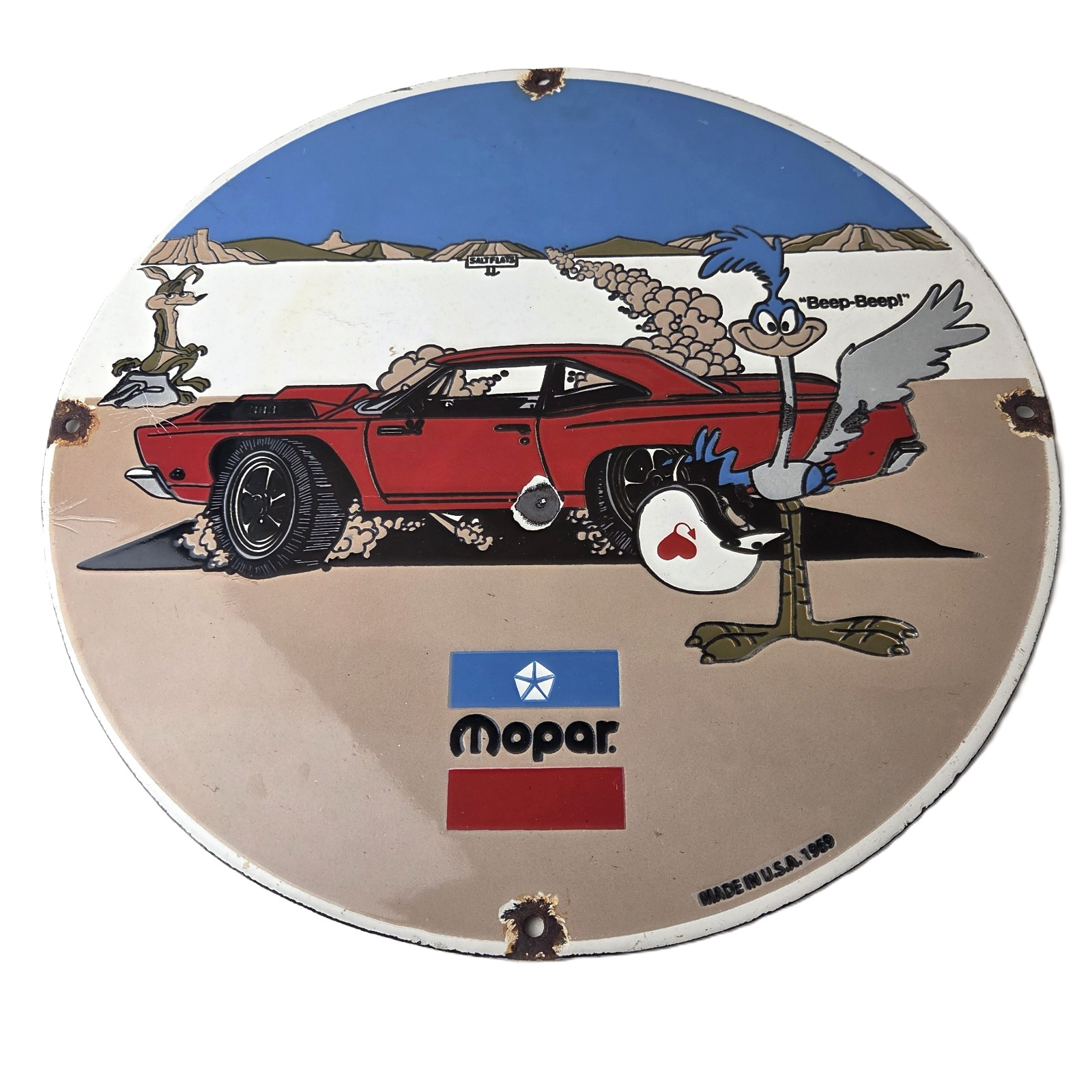 Vintage Mopar Plymouth Porcelain Sign – Road Runner Auto Shop Gas Station Sign