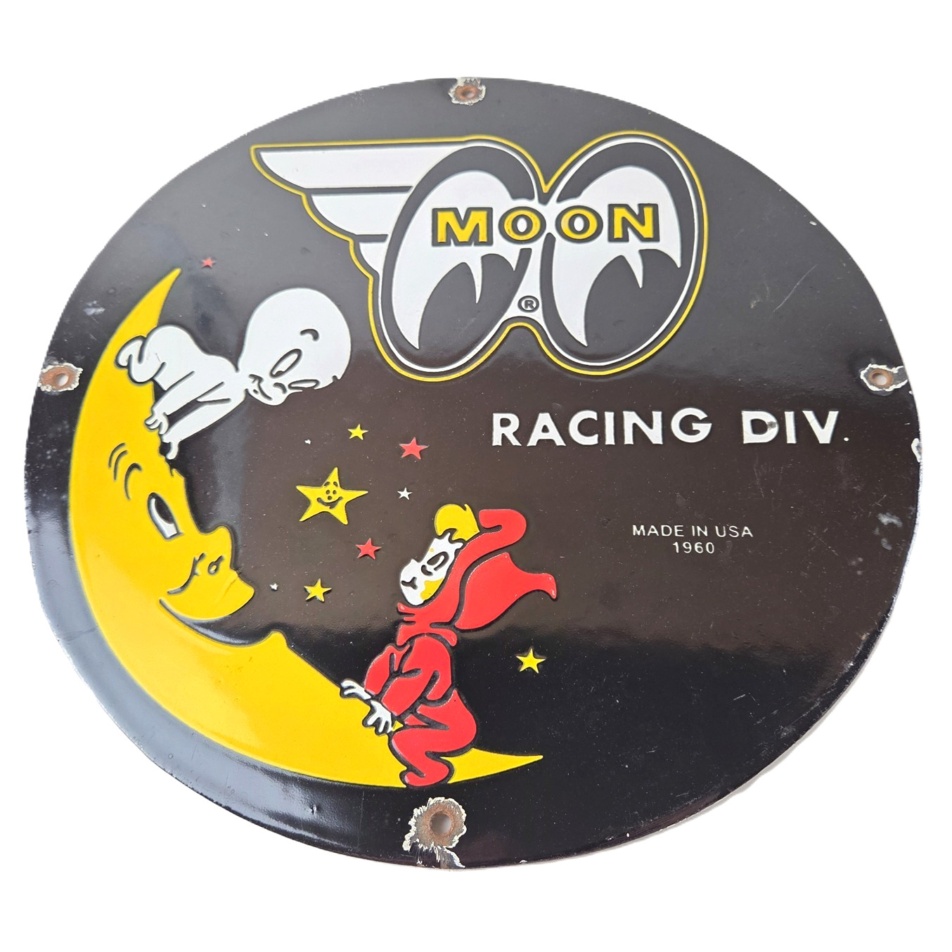 Vintage Moon Eyes Sign – Speed Equipment Casper Auto Porcelain Gas Pump Sign