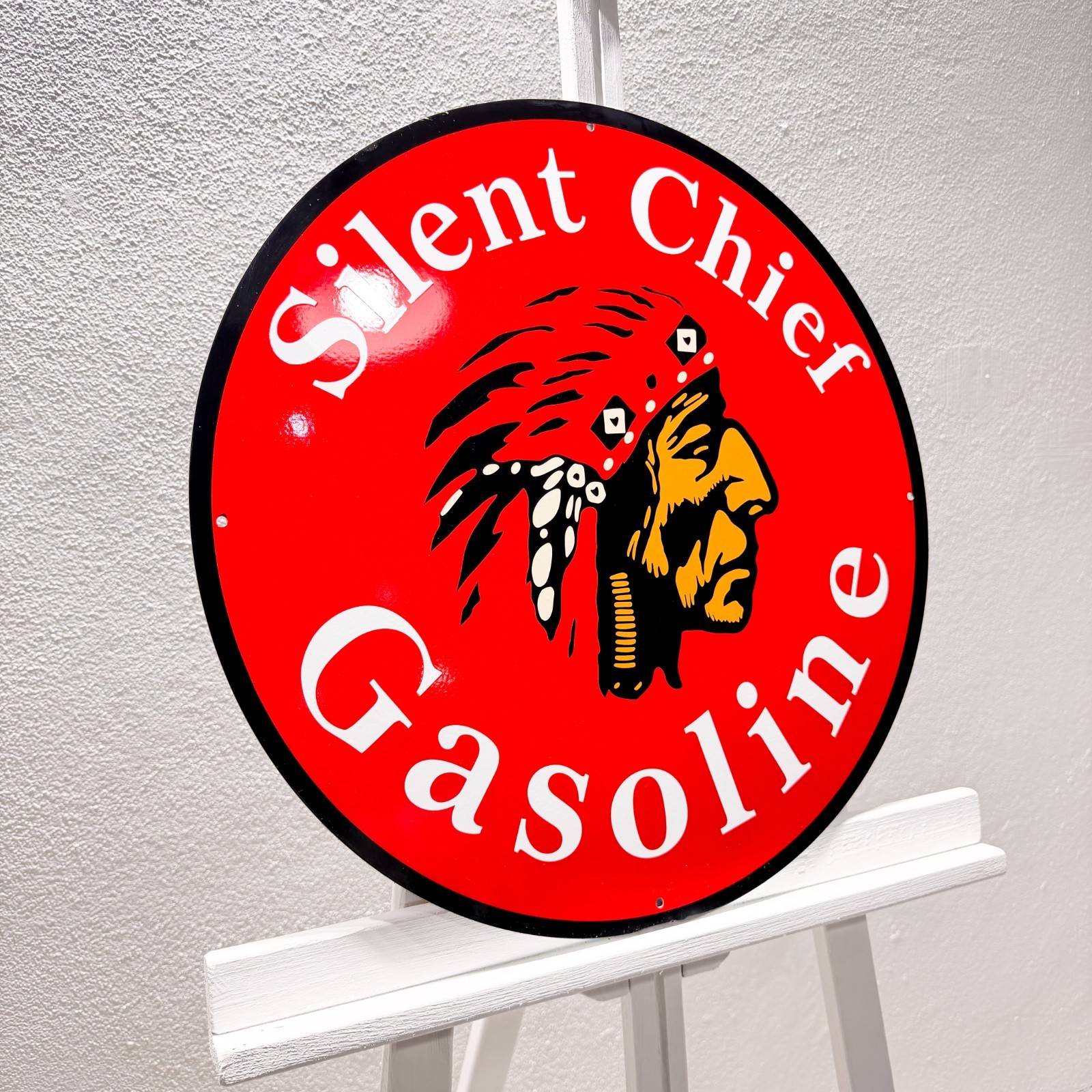 Silent Chief Gasoline Sign – Heavy Metal Garage Decor – 50 cm (19.7”)