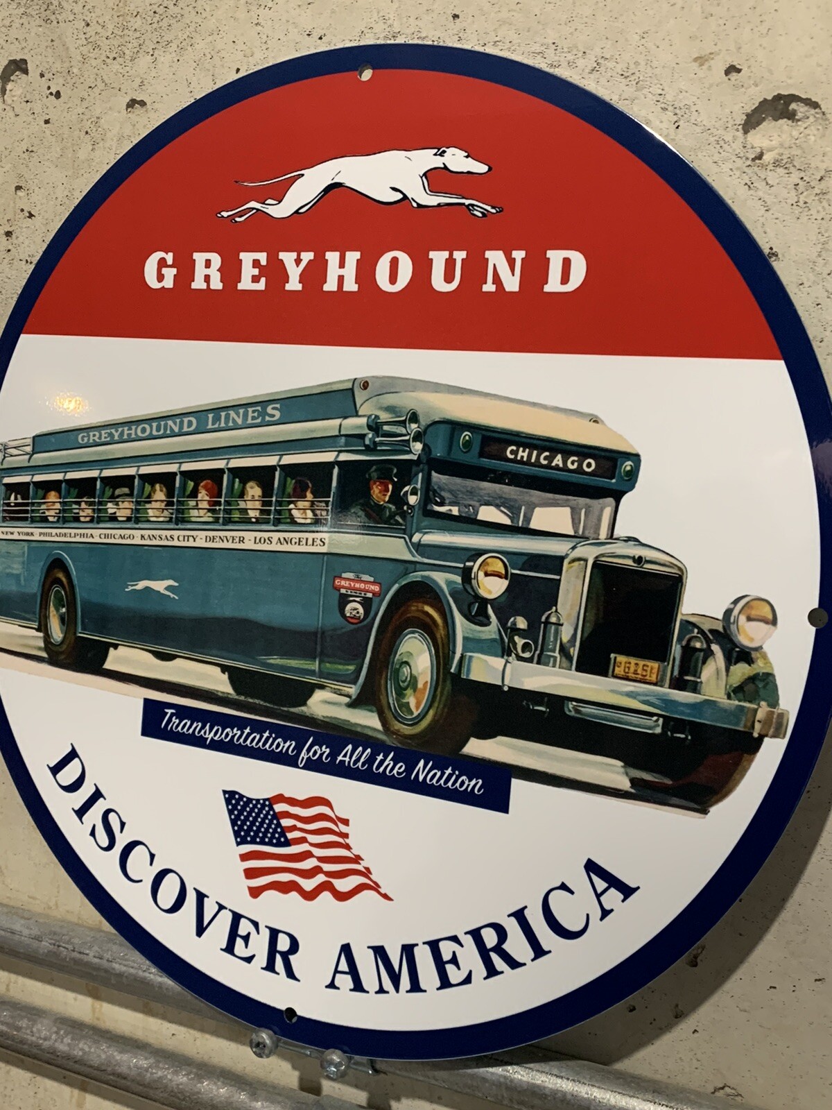 Vintage Style Greyhound Bus Discover America Metal Heavy Quality Sign