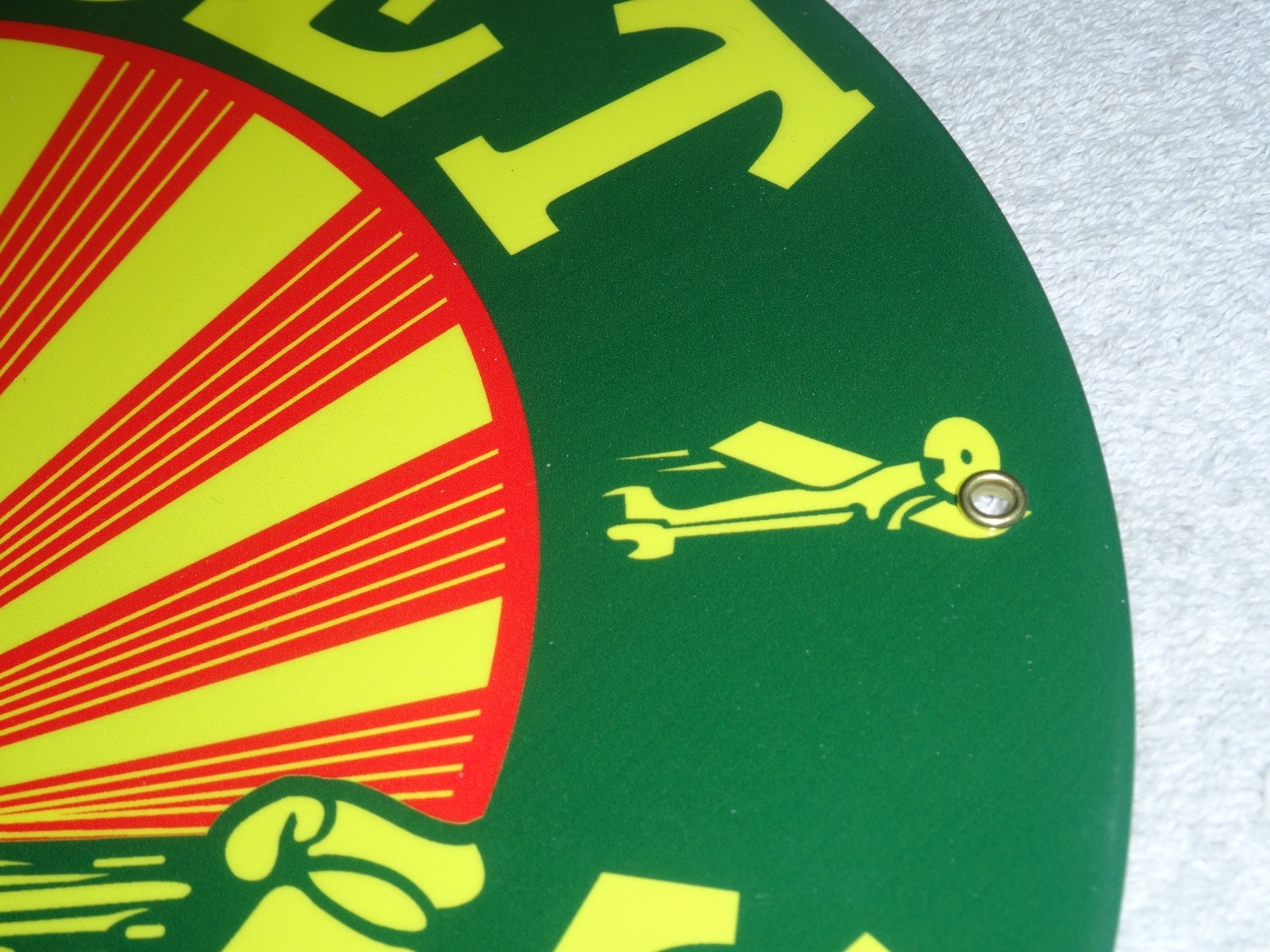 VINTAGE SUNRISE MOTOR OILS SUNSET GASOLINE 11 3/4″ PORCELAIN METAL AIRPLANE SIGN