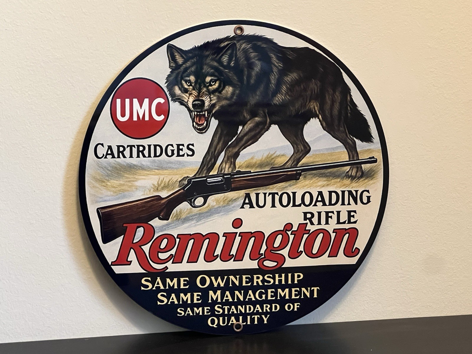 Hi Gloss Remington Umc Wolf Hunting Vintage Style Metal Sign