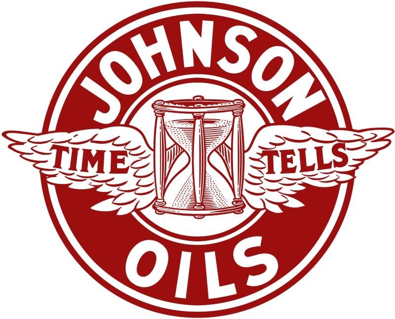 1922 Logo Johnson Oils – Time Tells – NEW Sign: 40″ Wide Diecut USA STEEL