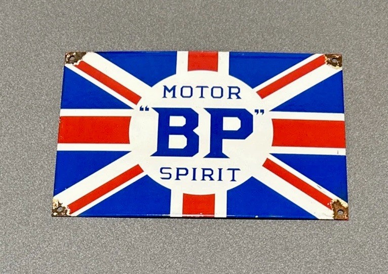 VINTAGE 12” BP BRITISH PETROLEUM PORCELAIN SIGN CAR GAS OIL MOTORCYCLE TRUCK