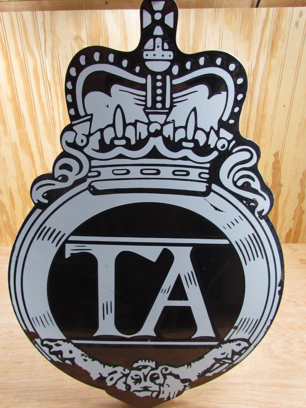 Original Vintage British England Crown Lion TA Metal Sign Heavy Handmade 24”x16”