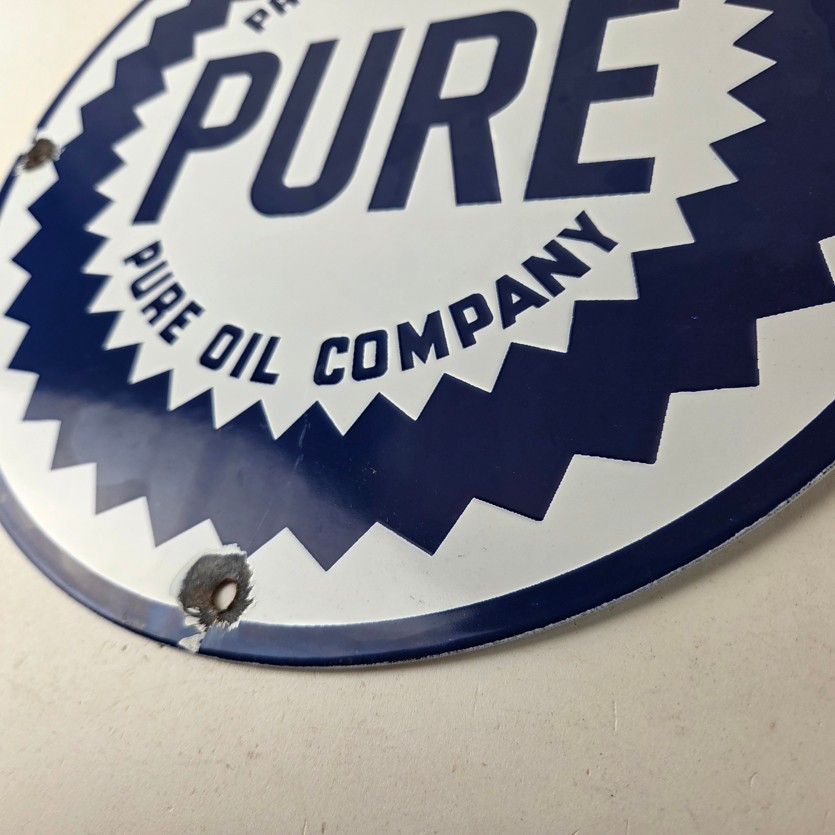 Vintage Pure Oil Co Sign – Texas Gas Service Station Pump Plate Porcelain Sign