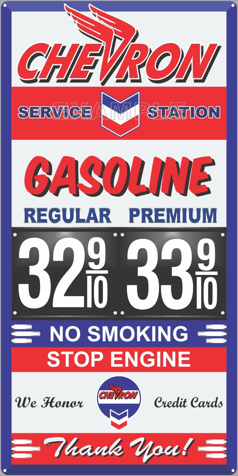 CHEVRON GAS STATION PRICE PER GALLON OLD PUMP SIGN REMAKE ALUMINUM SIZE OPTIONS