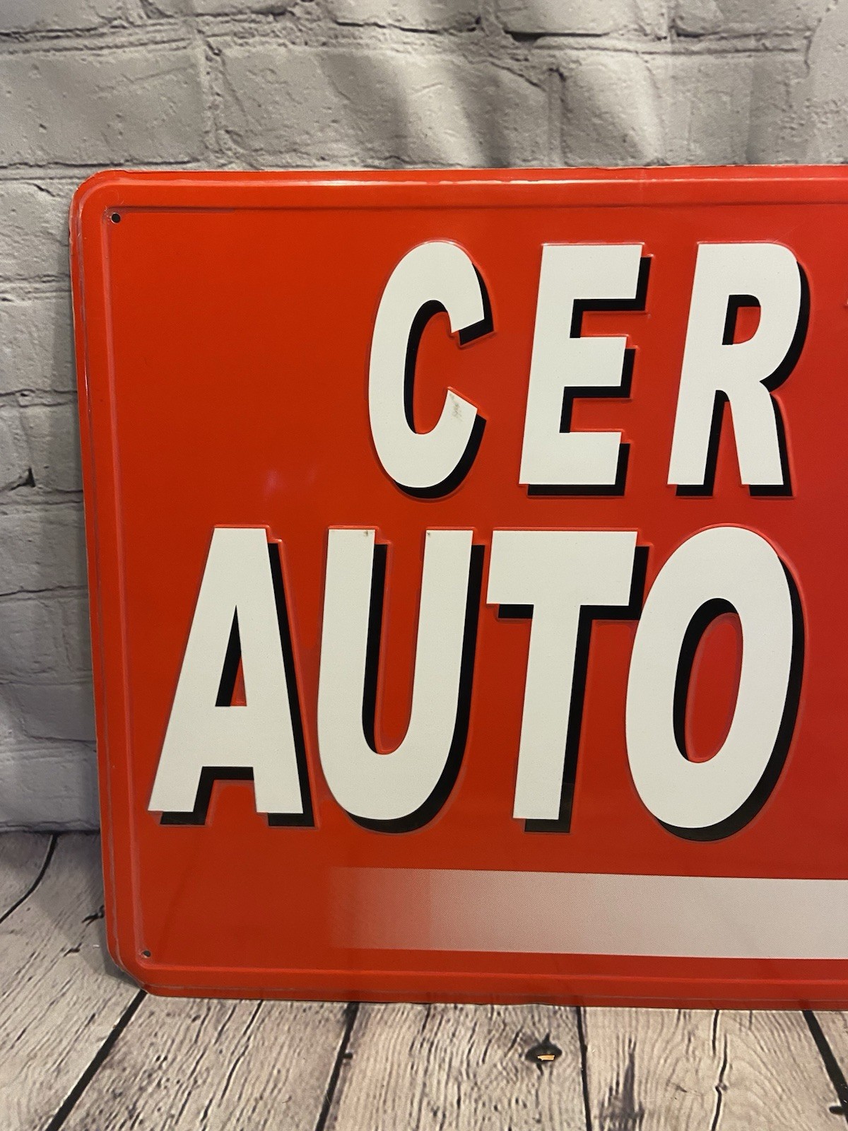 Vintage Certified Auto Repair Sign Embossed Tin Metal 36” Mechanic Shop Gas Oil