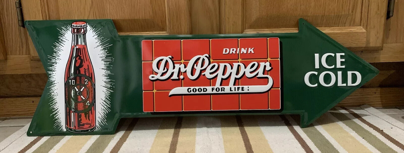 Dr. Pepper Sign Metal Arrow Vintage Style Wall Decor Ice Cold Coke Soda Bottle
