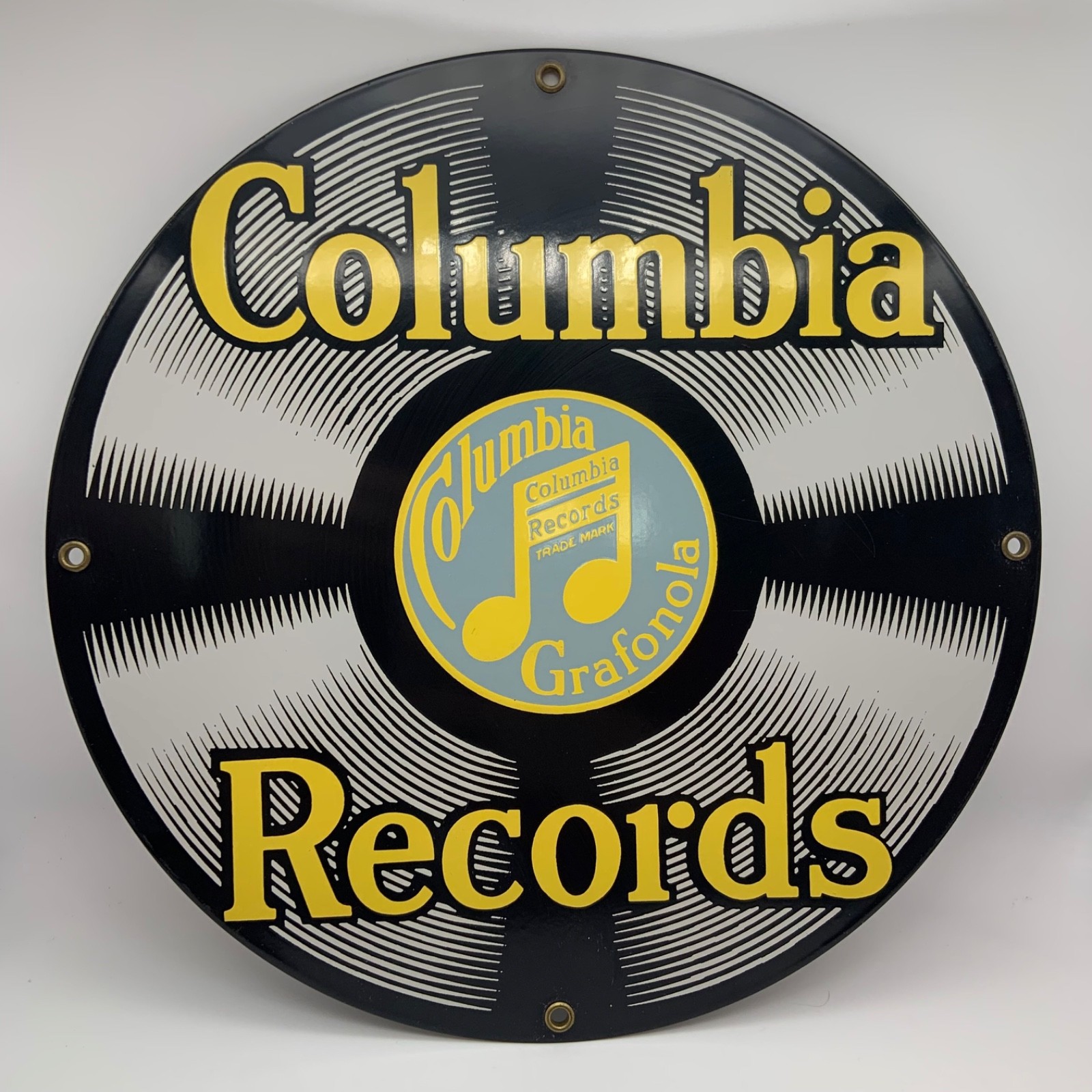 Ande Rooney Columbia Records Grafonola Enameled Porcelain 11.25″ Sign
