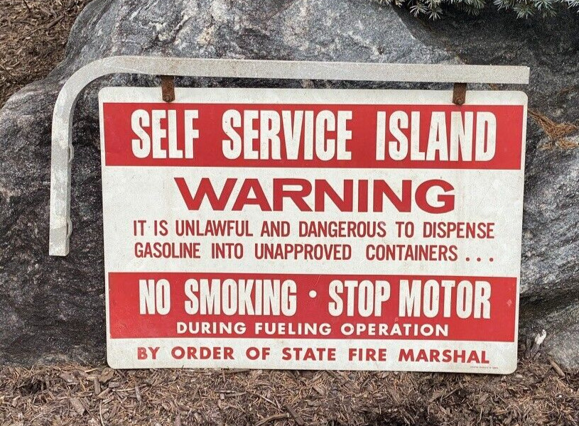 Vintage Original Gas Self Service Island Station Sign 1970s 1980s No Smoking