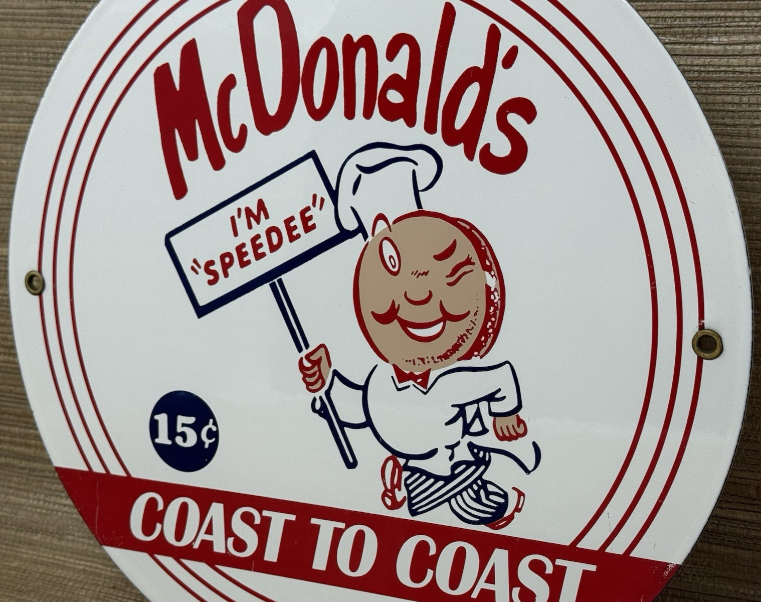 VINTAGE MCDONALD’S PORCELAIN SIGN SPEEDEE PEPSI COKE PIGGLY WIGGLY IN-N-OUT GAS