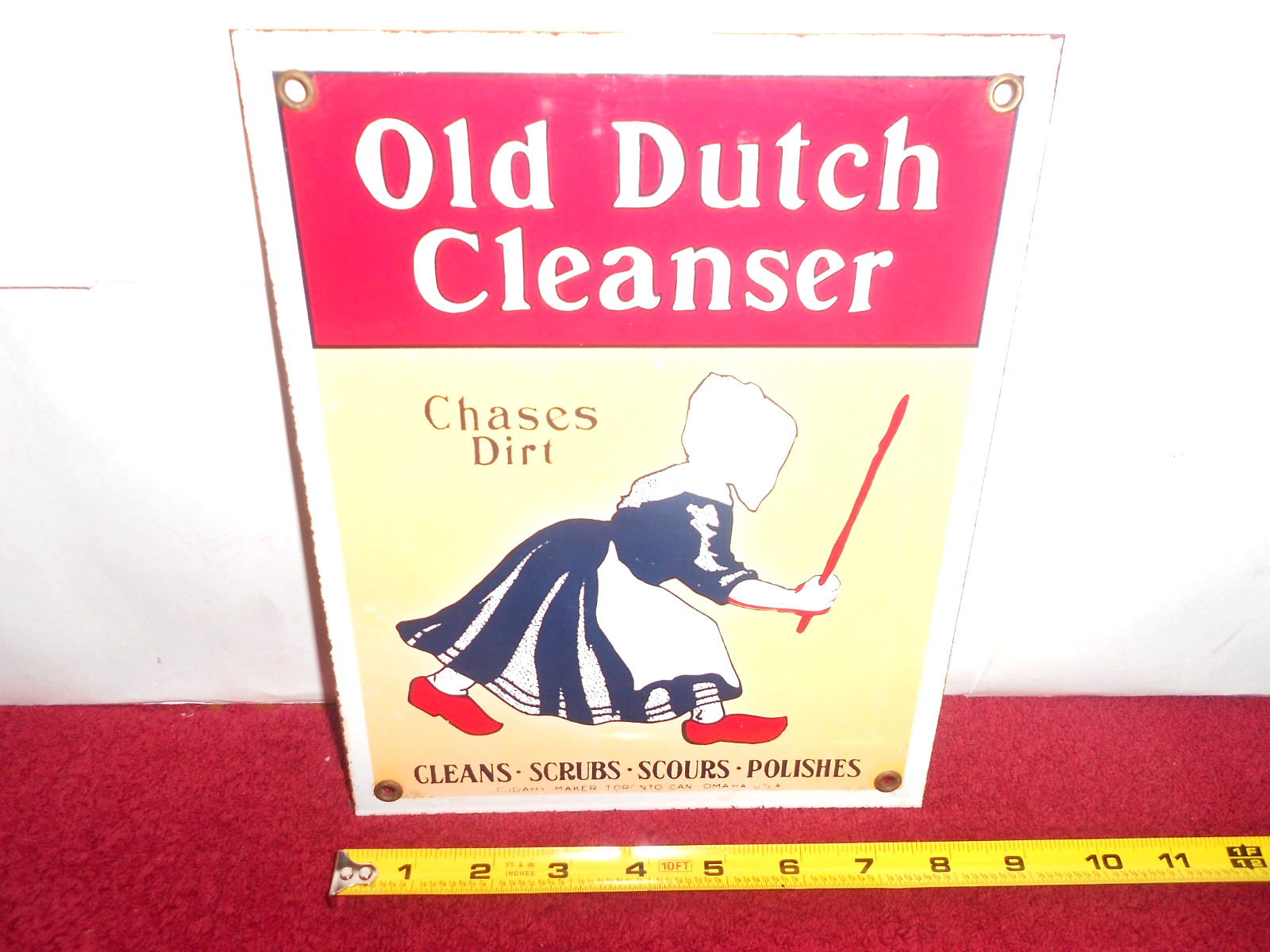VINTAGE 8×10 in OLD DUTCH CLEANSER CANADA -USA ADV SIGN METAL PORCELAIN -S230E