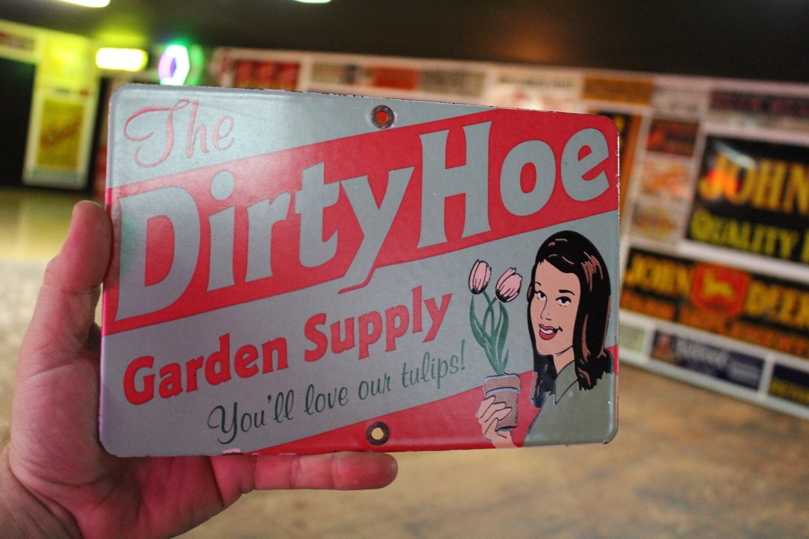 DIRTY HOE GARDEN SUPPLY PORCELAIN METAL SIGN BROTHEL VEGAS STRIP CLUB HOOKER GAS
