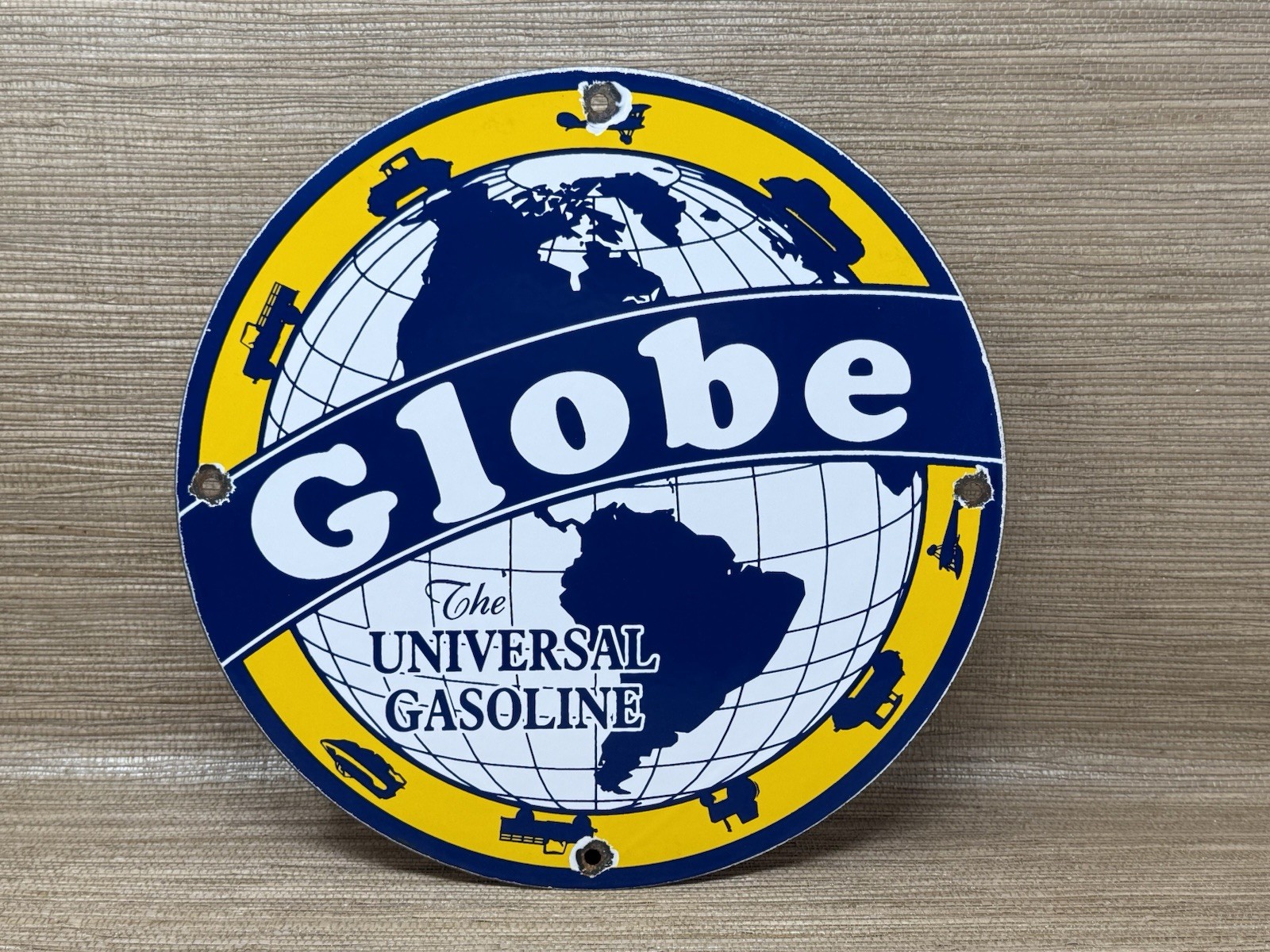 VINTAGE GLOBE GASOLINE PORCELAIN SIGN SERVICE STATION UNIVERSAL OIL GAS