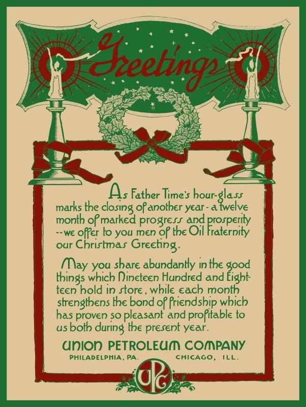 1917 Union Petroleum Co. Christmas Greetings Theme New Metal Sign: 9×12″