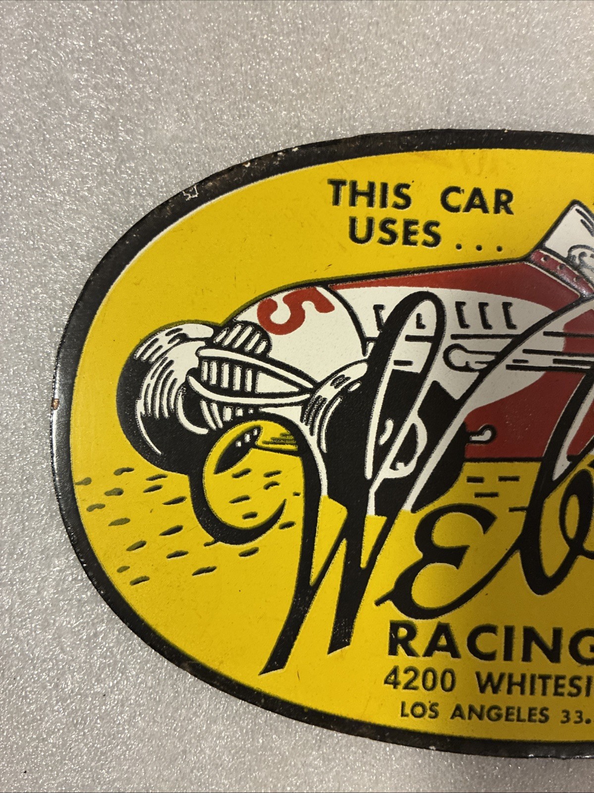 VINTAGE WEBER RACING EQUIPT SALES SERVICE PORCELAIN GAS STATION OIL SIGN Hot Rod