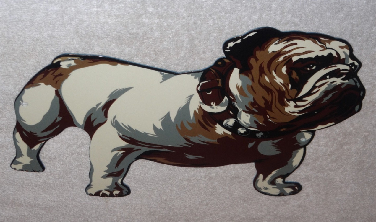VINTAGE MACK TRUCKS W/ DIE-CUT BULLDOG 11″ METAL DOG TRUCK GASOLINE OIL SIGN GAS