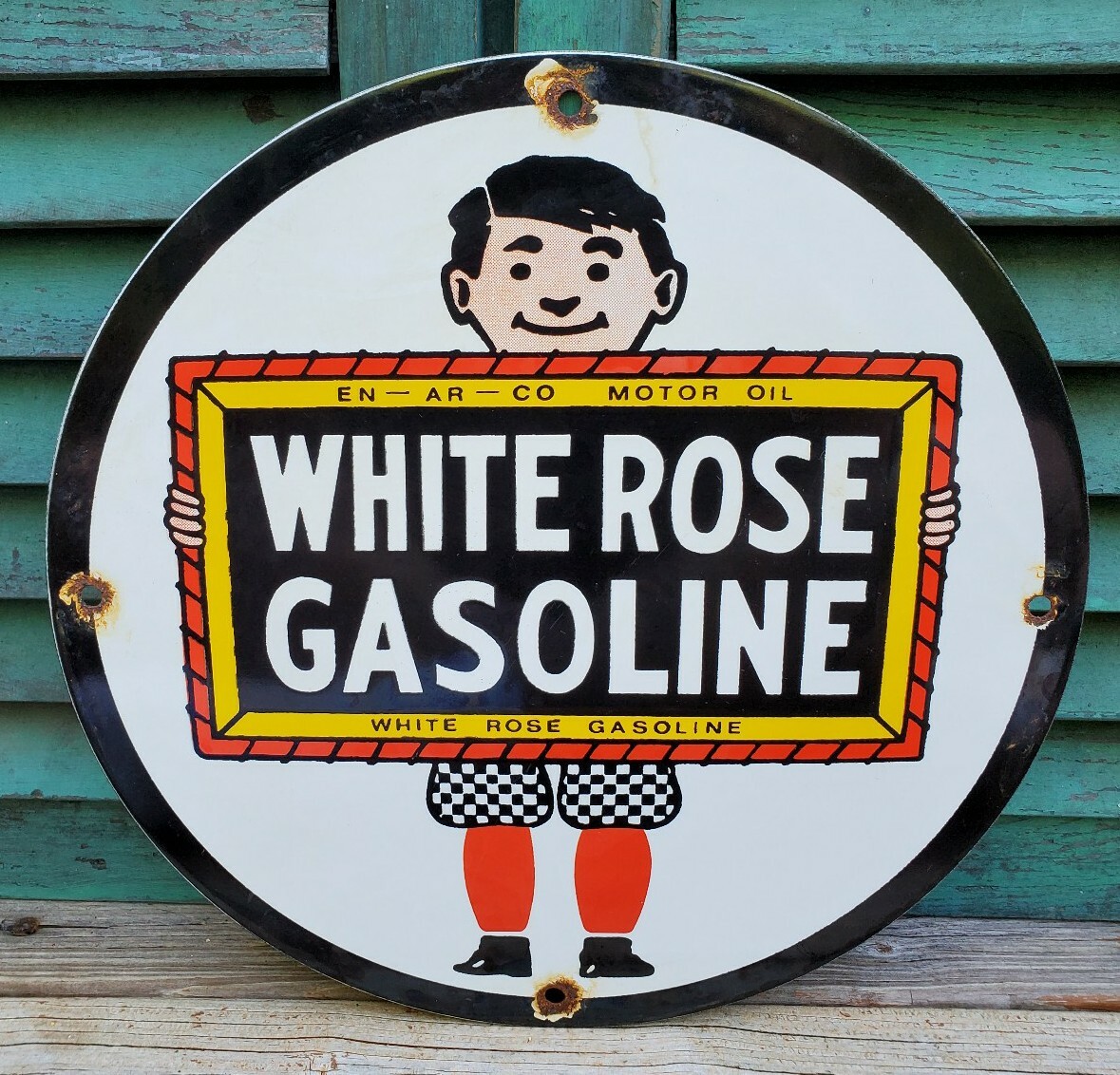 VINTAGE WHITE ROSE ENARCO GASOLINE STATION PORCELAIN METAL SIGN GAS OIL