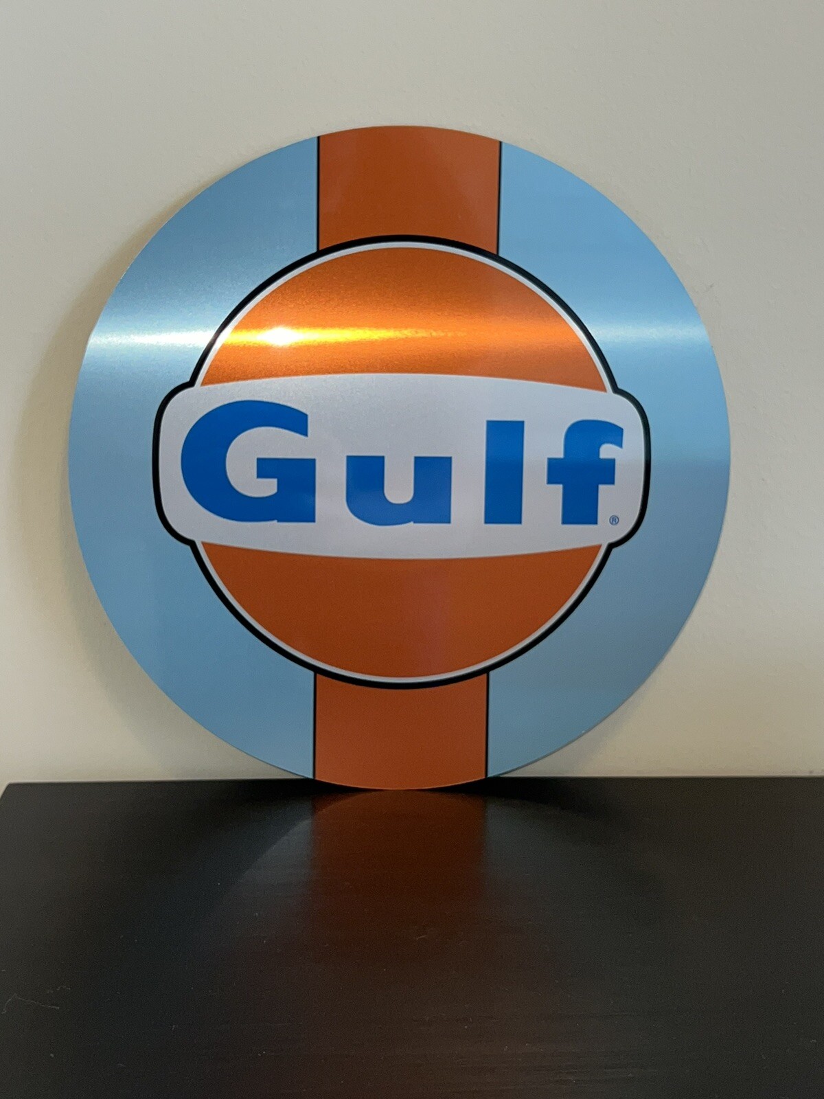 Gulf racing HD Brushed Aluminum sign oil gas porsche ford Gt40 Round Metal