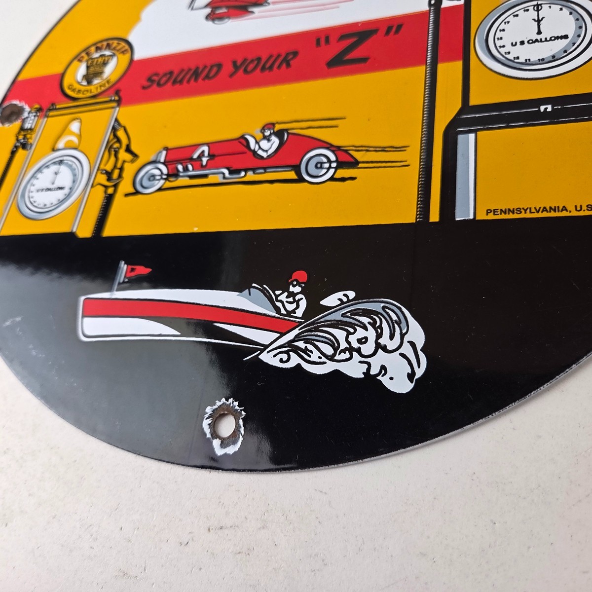 Vintage Pennzoil Sign – Sound Your Z Gas Service Station Pump Porcelain Sign