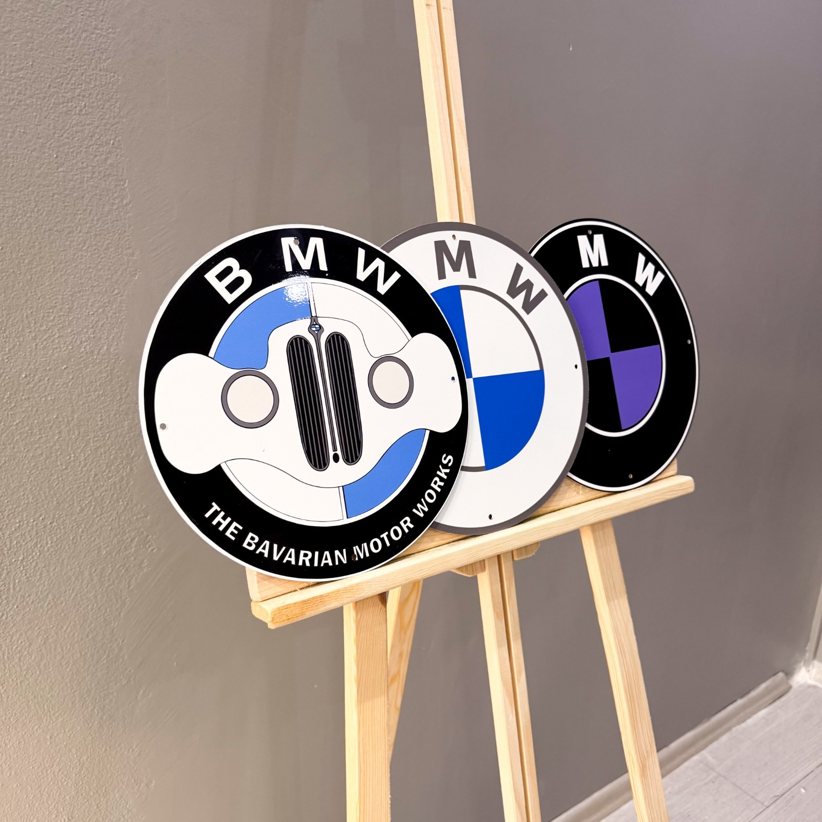 BMW Logo Set (3 PCS) Metal Signs – Classic, Grille & Black Purple – 30 cm (11.8”
