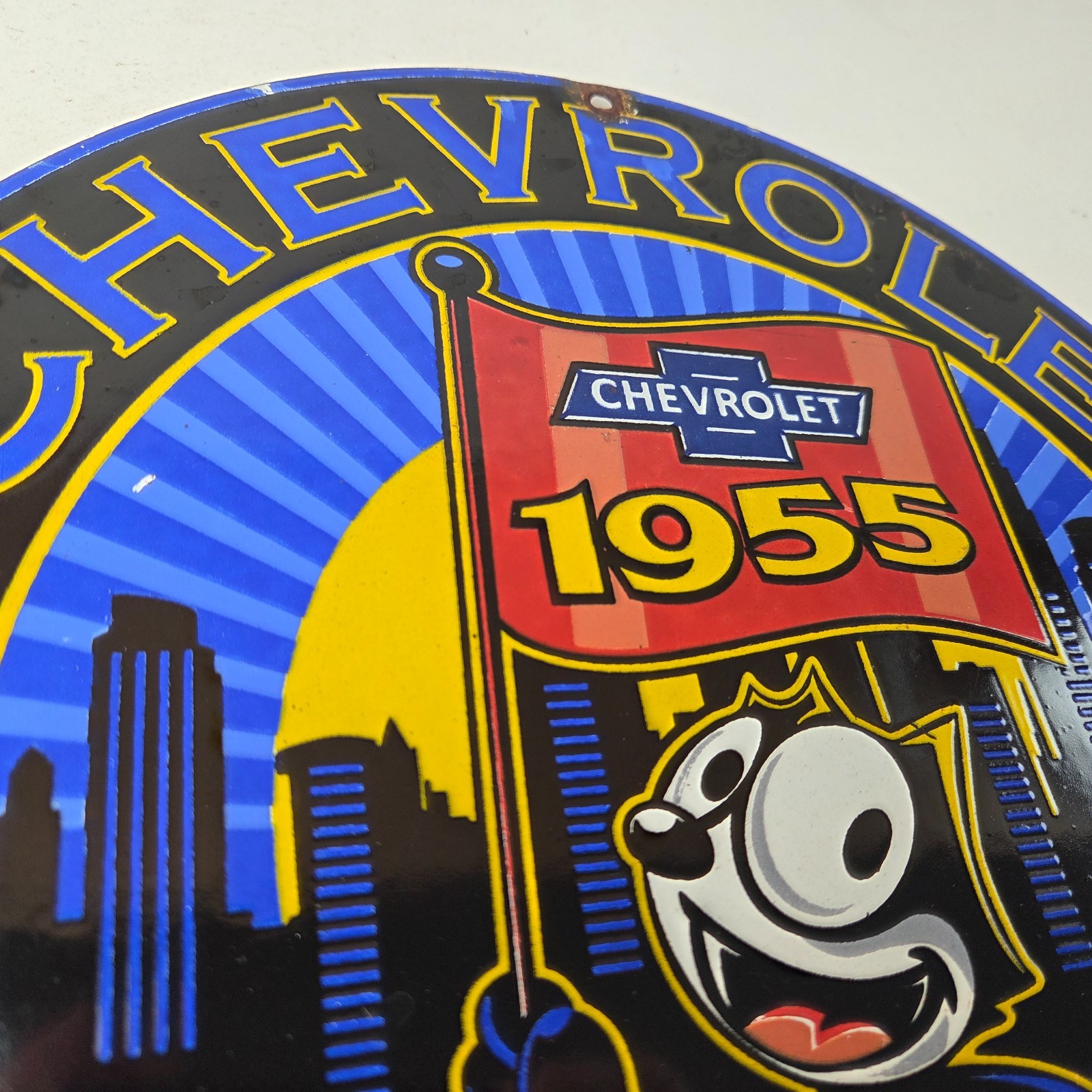 Vintage Chevrolet Porcelain Sign – Service Gas Pump Chevy Felix The Cat Sign
