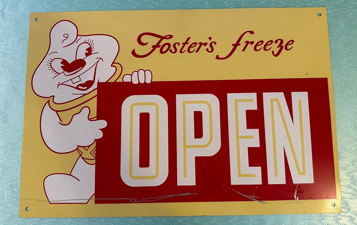 Foster’s Freeze Ice Cream Open/Closed 2 Sided Painted Metal Sign (Rare Find)