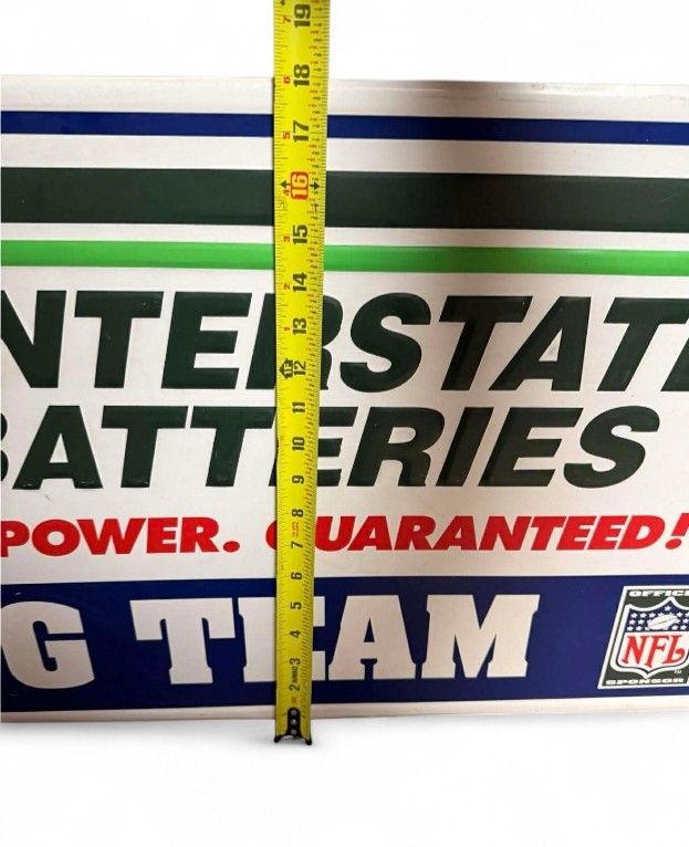 Vintage Metal NFL Interstate Batteries “Winning Team” Advertising Sign Auto Shop