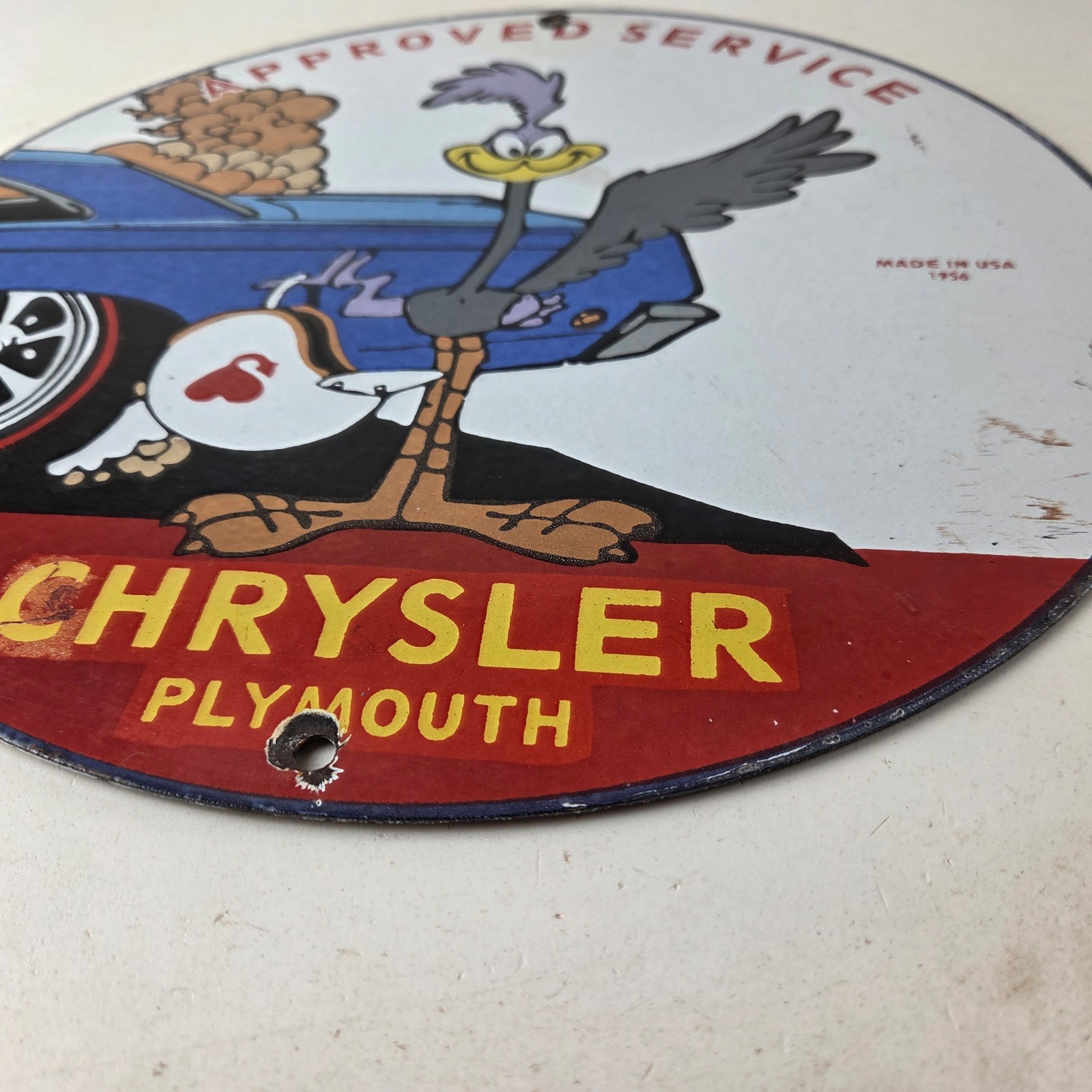 Vintage Mopar Chrysler Porcelain Sign – Road Runner Plymouth Gas Pump Plate Sign