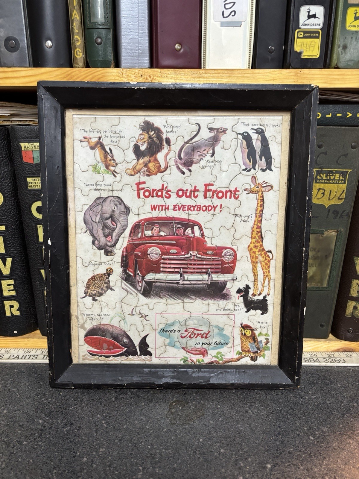 Vintage Ford Advertising Puzzle 1940s Automotive Car Framed