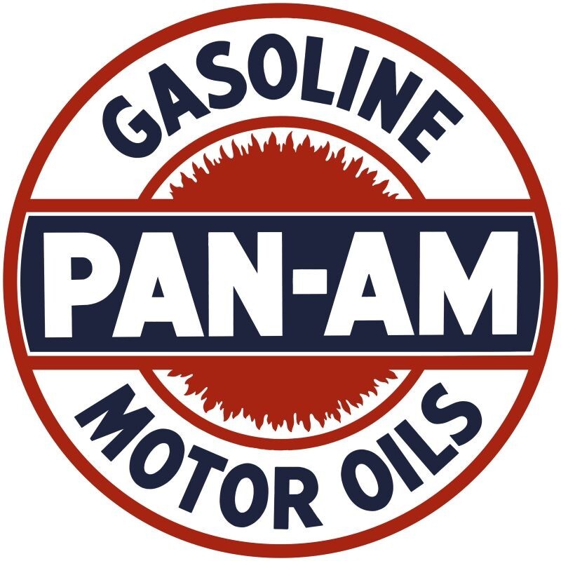 Pan Am Gasoline & Motor Oil NEW Sign: 28″ Dia. Round USA Steel – 2 SIDED!