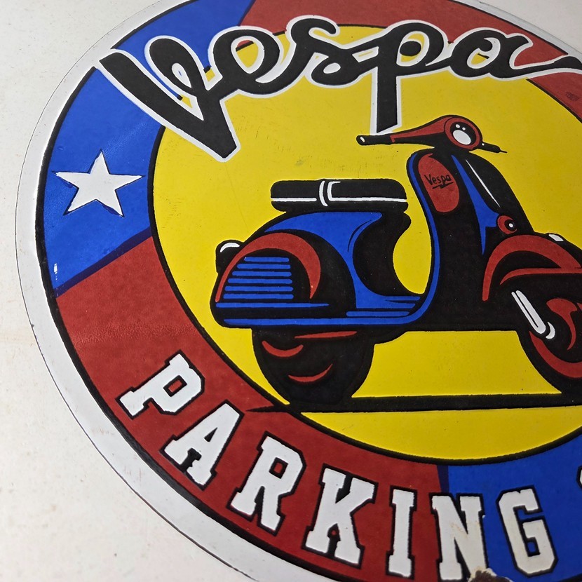 Vintage Vespa Sign – Parking Only Gas Service Station Porcelain Advertising Sign