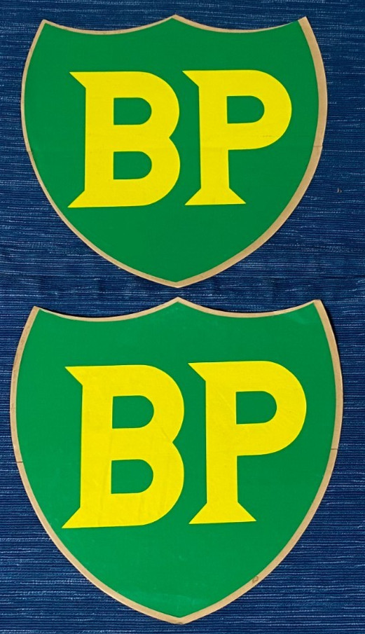 x2 Vtg 9″ BP British Petroleum Gas Pump Sticker Decal Service Station Sign Old