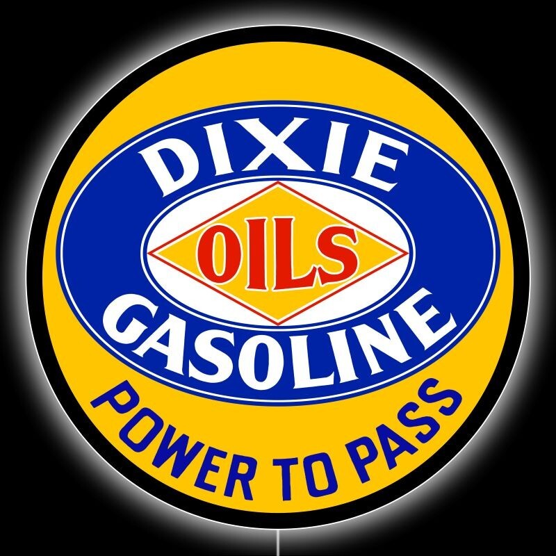 Dixie Oil & Gasoline, Power to Pass NEW LED Hanging Lighted Sign: 23″ Dia. Round
