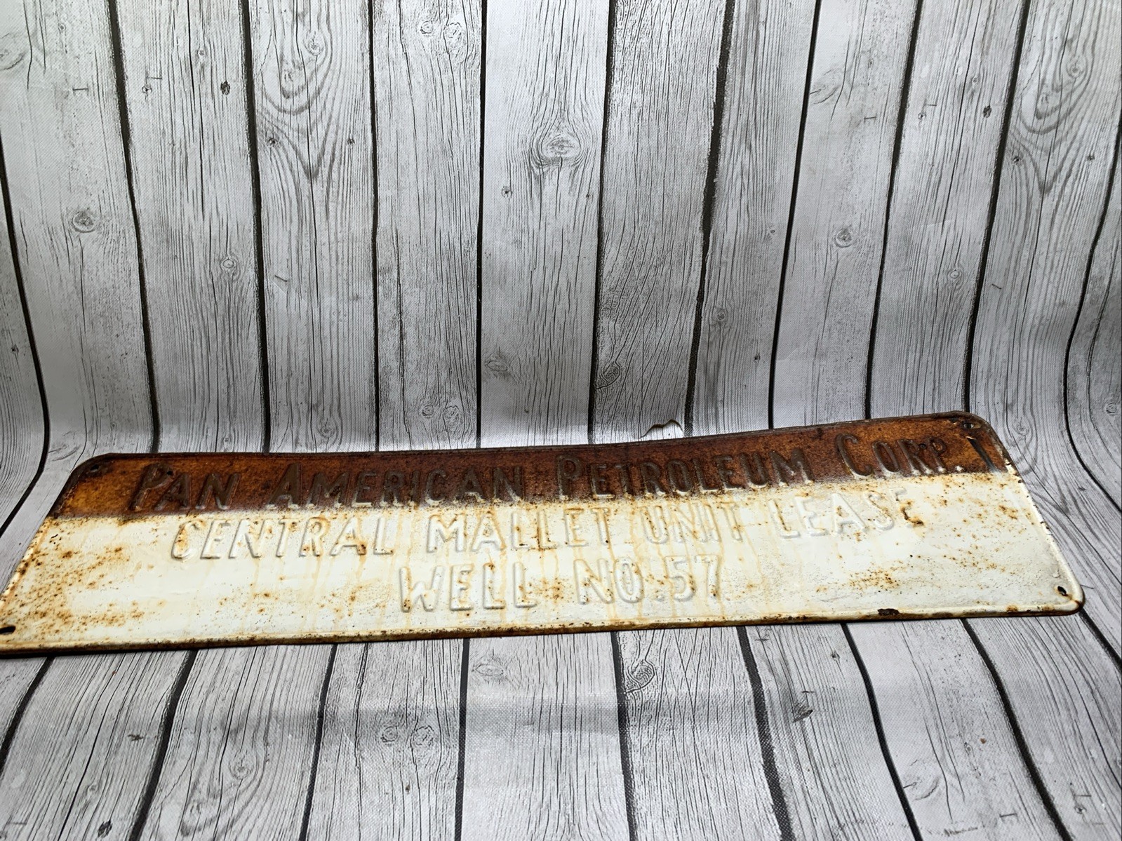 Pan American Oil Lease Sign Vintage Gas Embossed Metal Pump From Oil Well