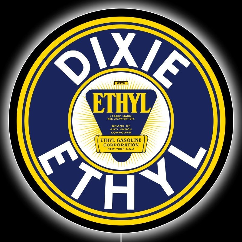Dixie Gasoline with Ethyl New LED Hanging Lighted Sign: 23″ Dia. Round