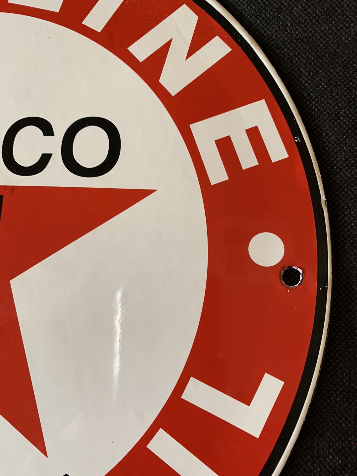 VINTAGE STYLE TEXACO”THE TEXAS CO.U.S.A.”12 Inch porcelain gas station sign.