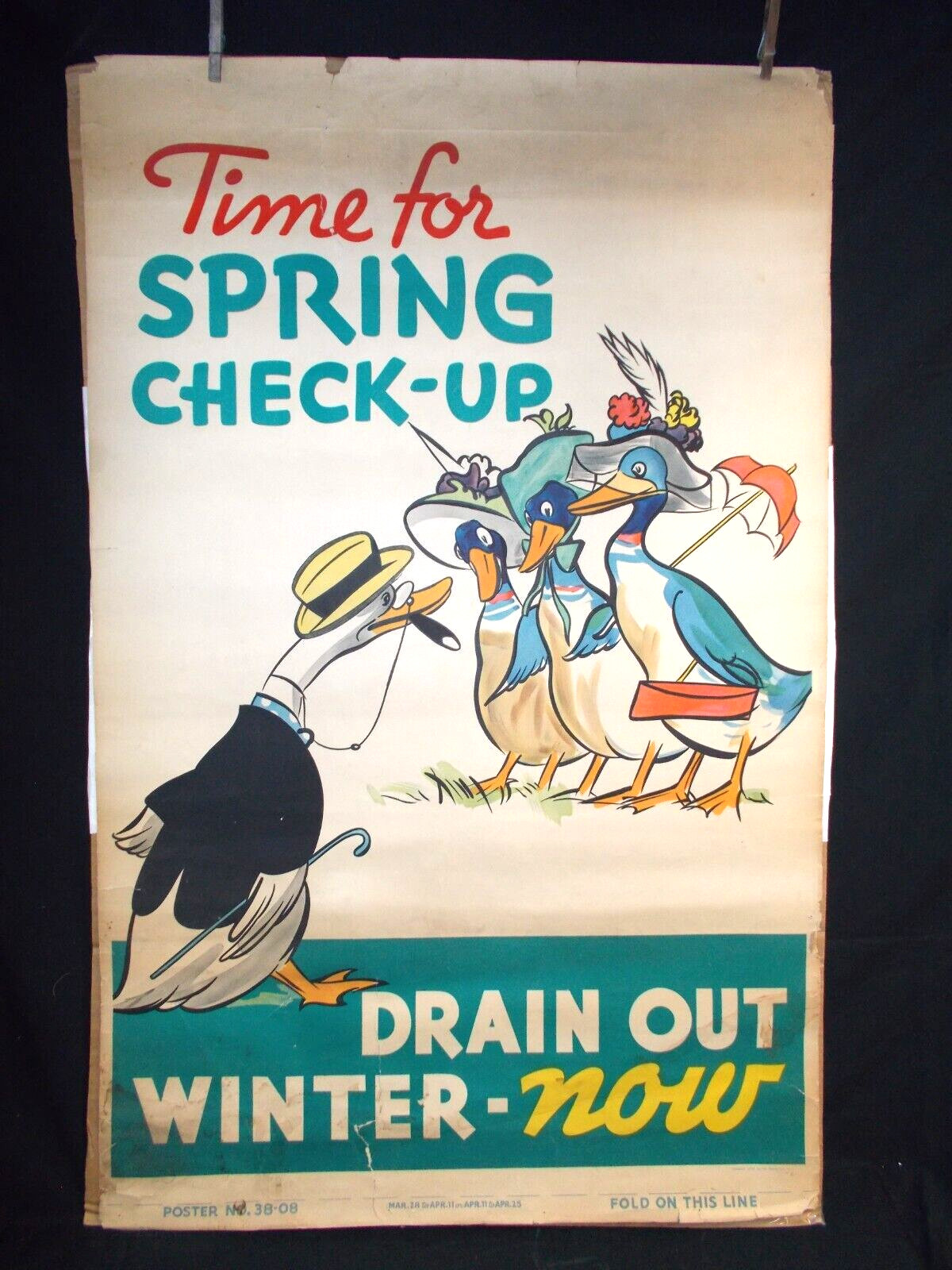 RARE Vintage Gasoline Service Station Spring Advertising Poster Sign, c30s