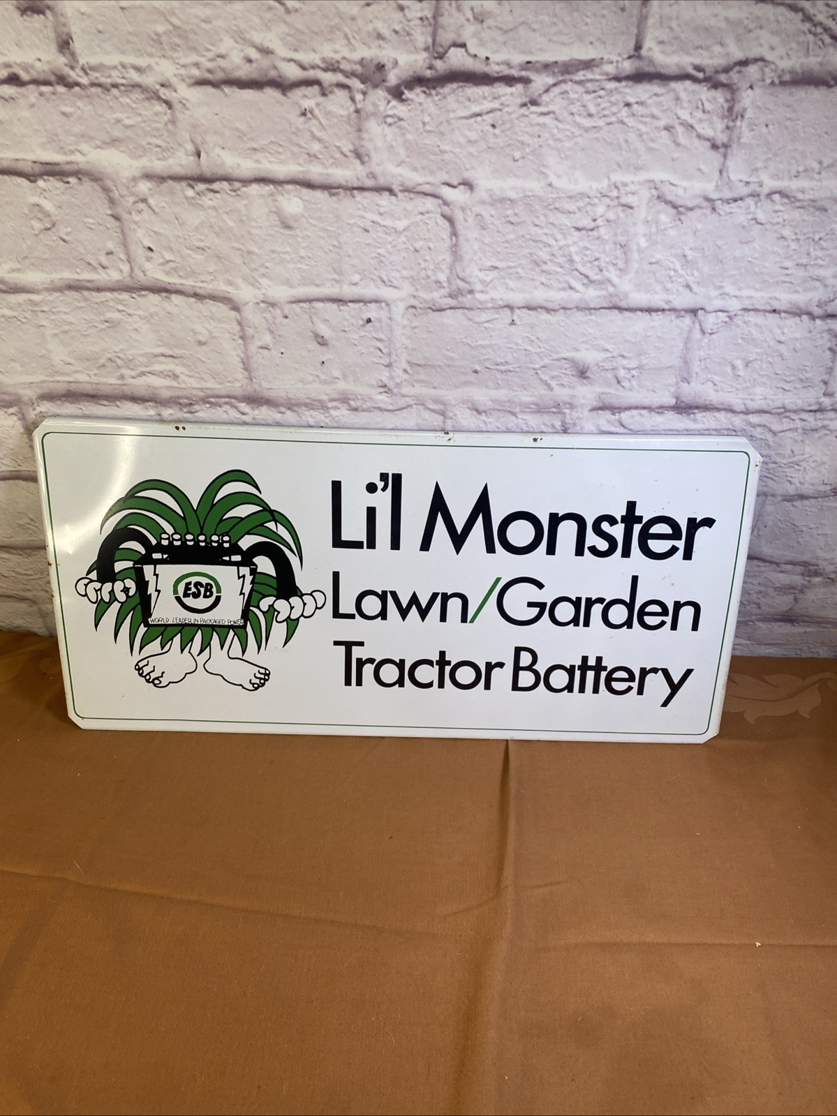Rare Vintage ESB Lil’ Monster Lawn Garden Tractor Battery Metal Advertising Sign