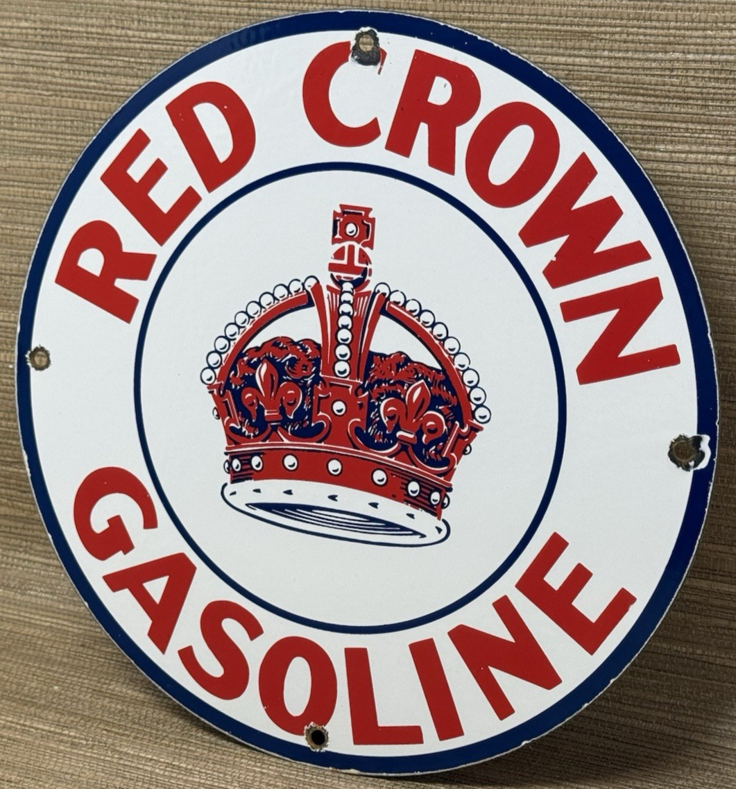 VINTAGE RED CROWN GASOLINE PORCELAIN SIGN STANDARD OIL GAS STATION PUMP PLATE