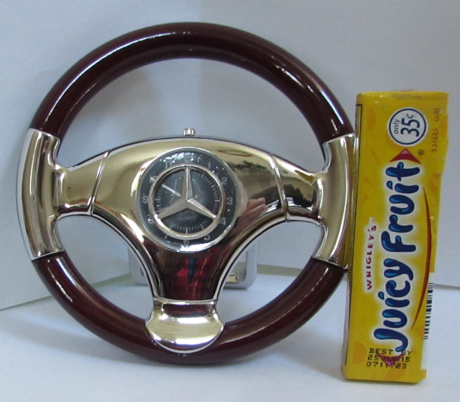 MERCEDES~BENZ STEERING WHEEL DESK CLOCK ~ 3 3/4″ d.i.a.~ NEARLY NEW ~ FREE SHIP