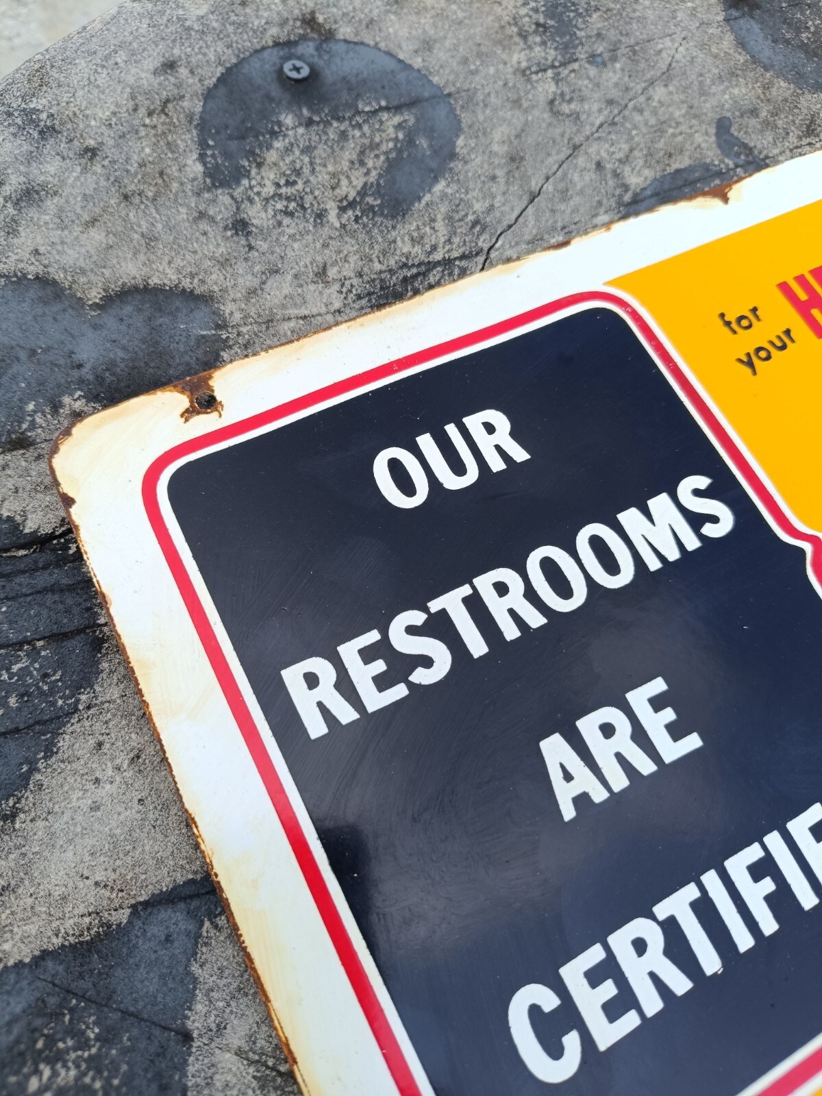 Vintage style SHELL restrooms certified service NOT Porcelain Advertising Sign