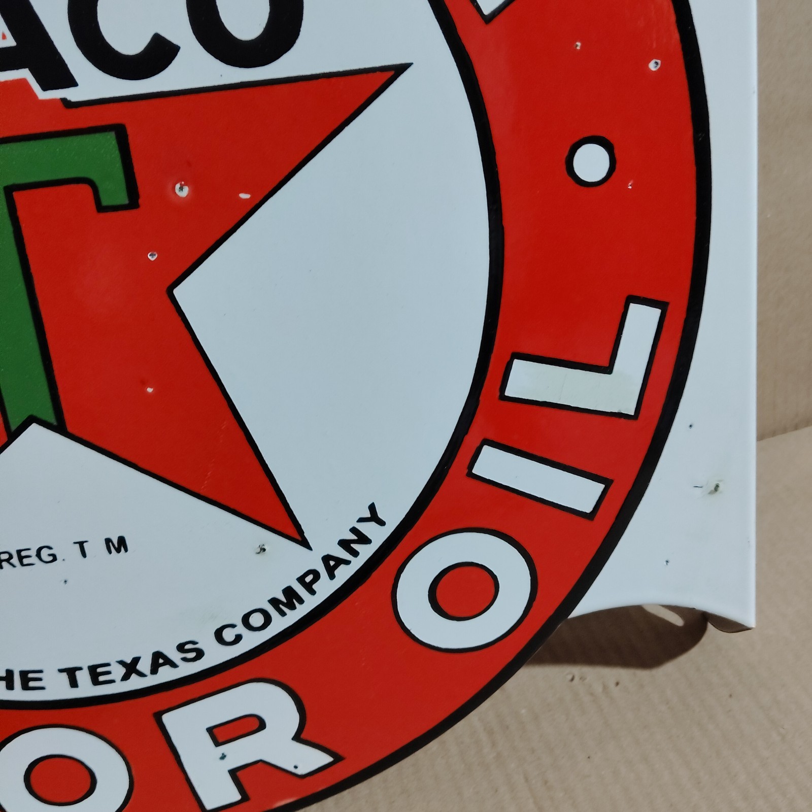 Texaco Gasoline Motor Oil Porcelain Enamel Sign 19.5 x 17 Inches 2 Sided