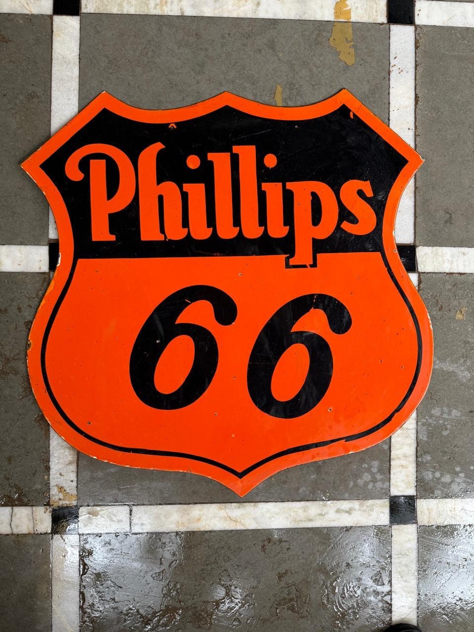 PORCELAIN PHILLIPS 66 ENAMEL DOUBLE SIDED SIGN 30X30 INCHES