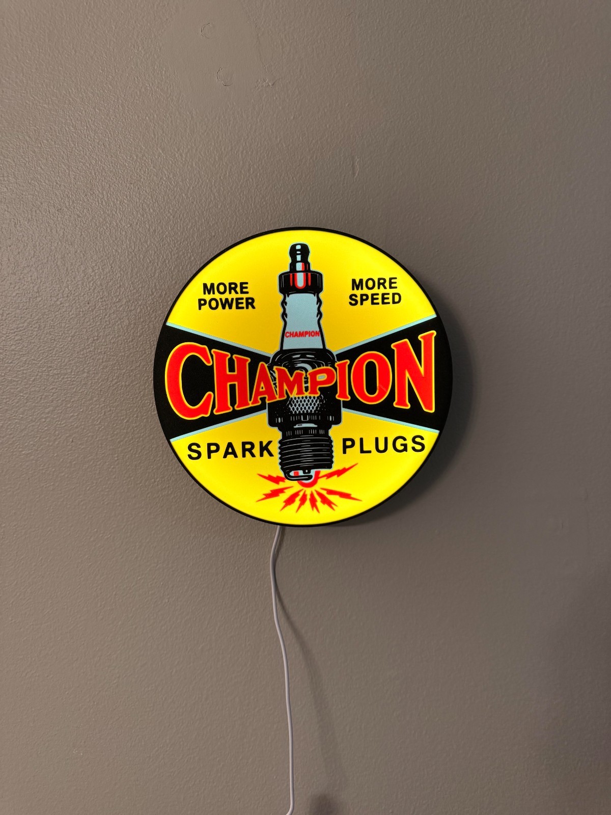 Champion Spark Plugs LED Wall Sign – Vintage Garage Decor – Plug-In Light