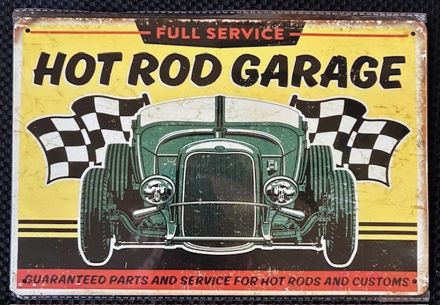 “Hot Rod Garage” Gas Oil Station Pump Tin Metal Sign Retro Vintage Wall 8×12